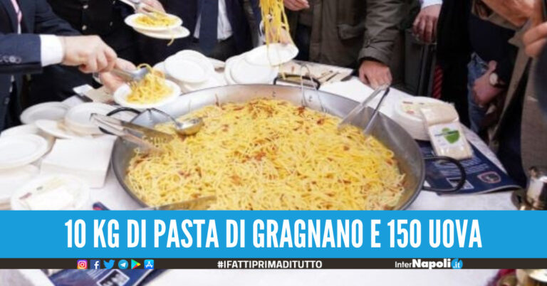A Napoli la carbonara dei record, 10 Kg di pasta di Gragnano e 150 uova