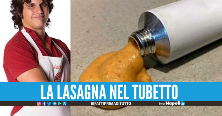 Tutti pazzi per la ‘Lasagna di Valerio Braschi’, è servita in un tubetto con uno spazzolino: per mangiarla servono 100 euro