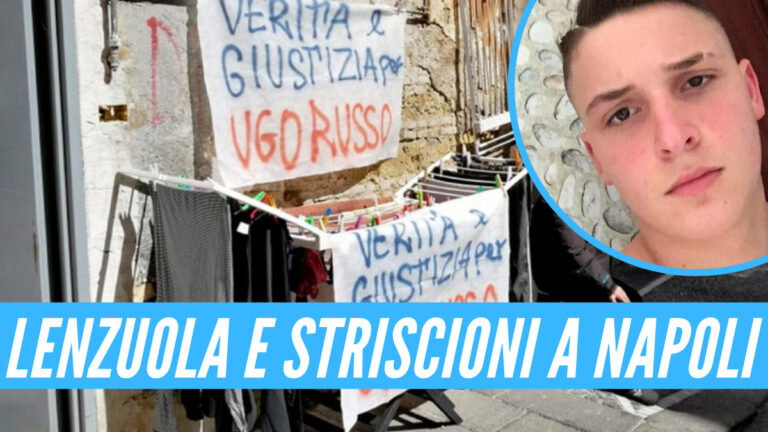 ‘Lenzuolata’ a Napoli per baby rapinatore: sui balconi teli con scritta “Verità e giustizia per Ugo Russo”