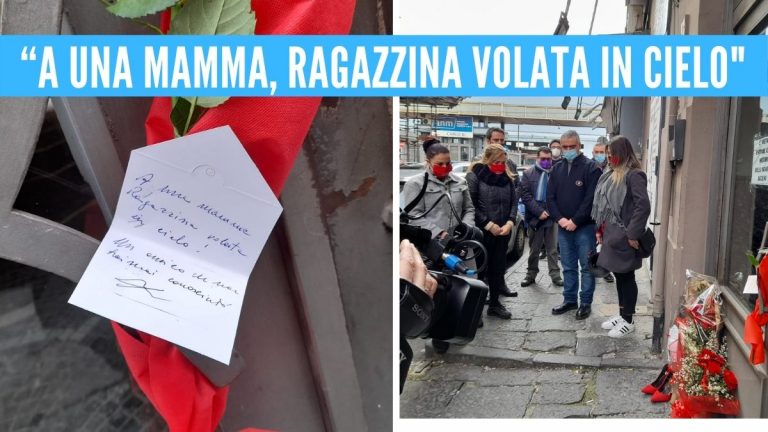 Una corona di fiori per Ornella a Napoli, uccisa a coltellate dall’ex marito