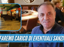 Riapre noto ristorante ad Aversa, il titolare: «Pago io le multe ai miei clienti»