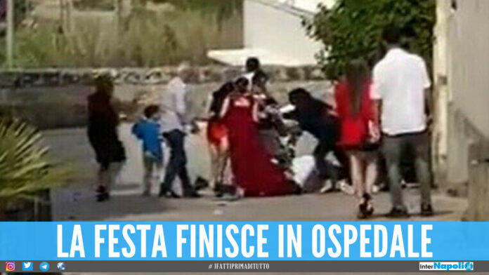 Frame video della rissa al matrimonio in Salento
