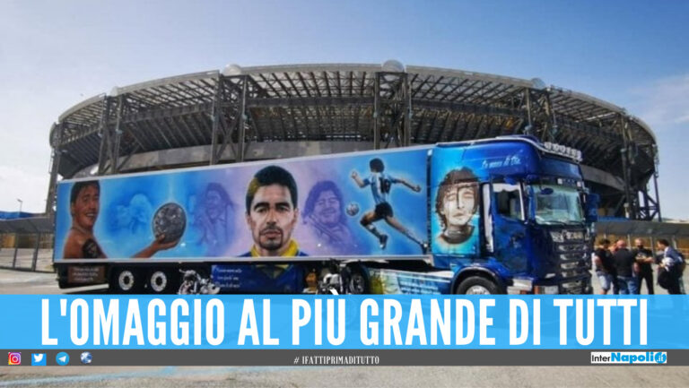 Il camion interamente dedicato a Maradona: “Porto Napoli e Diego in giro per il mondo”