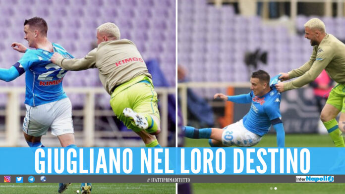 Nikita Contini e Piotr Zielinski esultano dopo il gol del polacco sulla Fiorentina