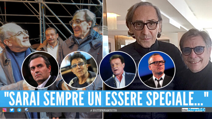 A sinistra Vincenzo De Luca in compagnia di Franco Battiato, sulla destra Nino D'Angelo con Il Maestro. Nei cerchi, da sinistra: Luigi de Magistris, Edoardo Bennato, Massimo Ranieri e Gigi D'Alessio A sinistra Vincenzo De Luca in compagnia di Franco Battiato, sulla destra Nino D'Angelo con Il Maestro. Nei cerchi, da sinistra: Luigi de Magistris, Edoardo Bennato, Massimo Ranieri e Gigi D'Alessio