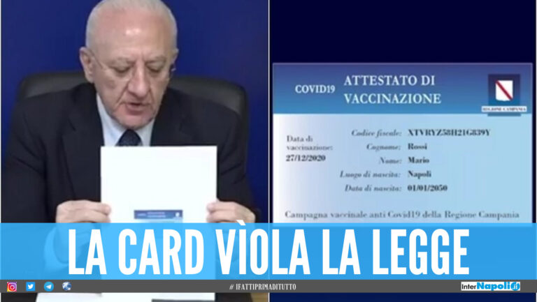 Regione Campania, bocciata la card per i vaccinati voluta da De Luca