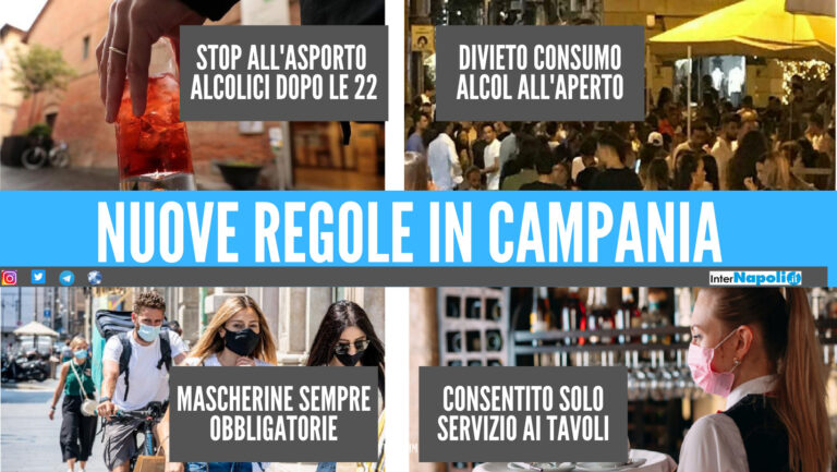 Asporto alcolici vietato dalle 22 alle 6, divieto di consumo all’aperto e mascherine: pugno di ferro di De Luca in Campania
