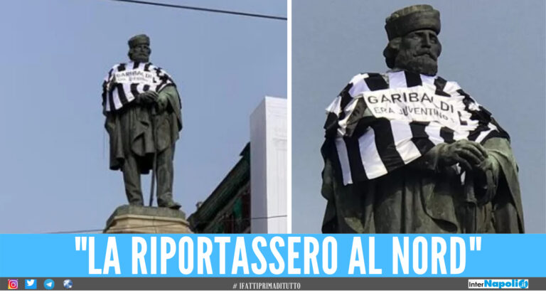 “Garibaldi era juventino”, a Napoli la maglia bianconera sulla celebre statua