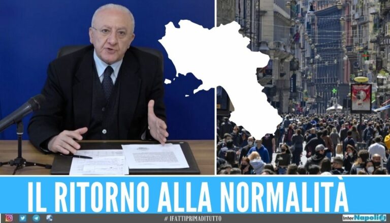 “Campania fuori dall’epidemia: regione in zona bianca”, l’annuncio di De Luca