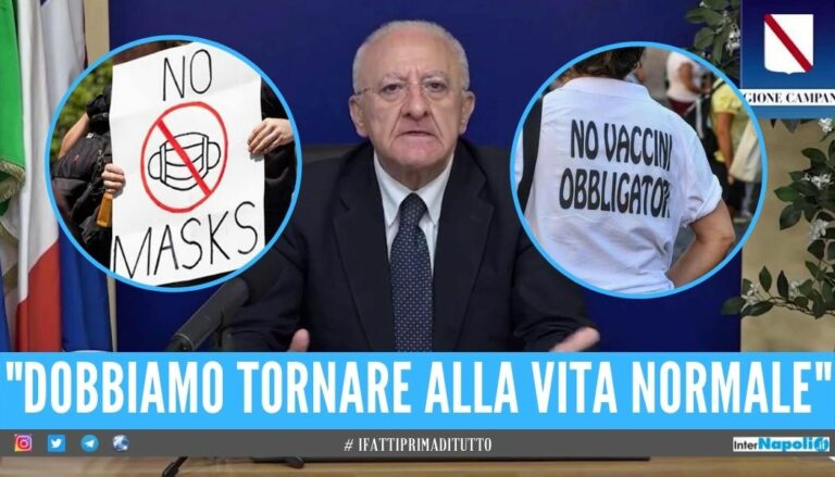 De Luca attacca i no-vax e i no-mask: “Condannano a morte l’economia”