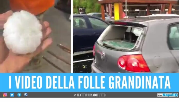 Piovono arance di ghiaccio, la grandine sfonda vetri e danneggia le auto