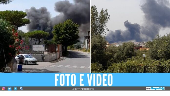 Enorme rogo a S. Giorgio a Cremano, le fiamme divampate vicino la scuola
