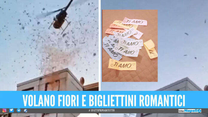[Video] Elicottero a Quarto per l'onomastico della sposa, cadono dal cielo 5mila fiori e biglietti