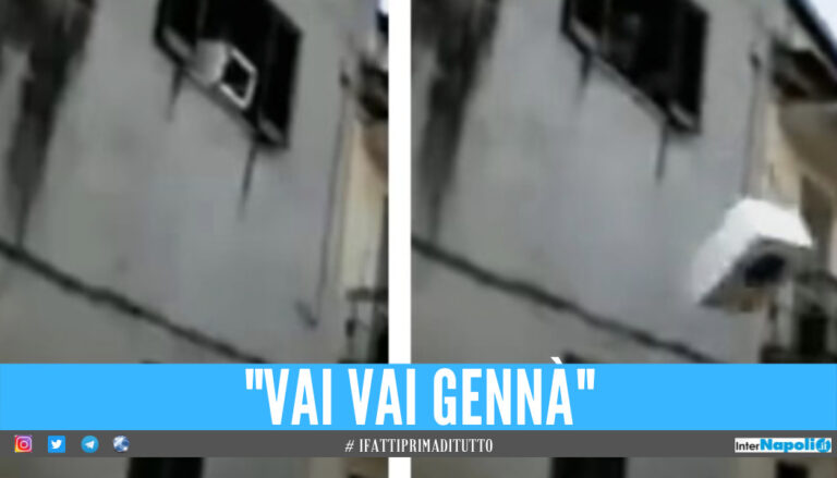 Assurdo nel Casertano, getta lavatrice dalla finestra e il video diventa virale sul web