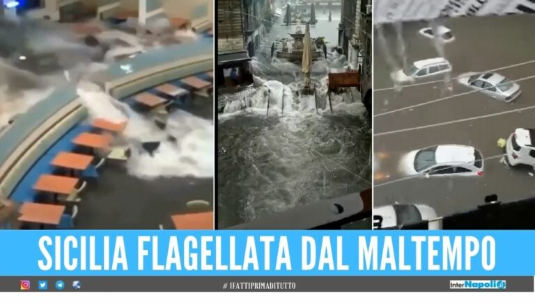 Catania è sott’acqua, strade trasformate in fiumi: uomo muore annegato