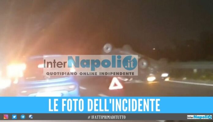 Rocambolesco incidente sull'Asse Mediano auto ribaltata
