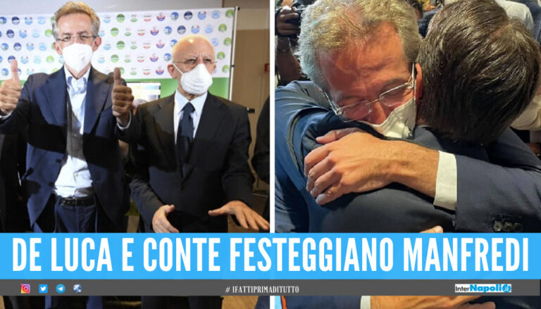 “C’eravamo tanto odiati”, ora Conte (M5S) e De Luca (Pd) festeggiano insieme la vittoria di Manfredi a Napoli