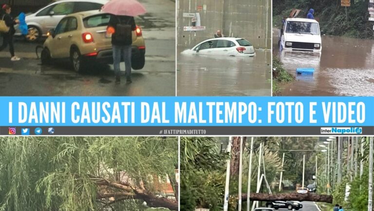 Auto intrappolate a Giugliano e Villaricca, alberi caduti a Varcaturo e Pomigliano