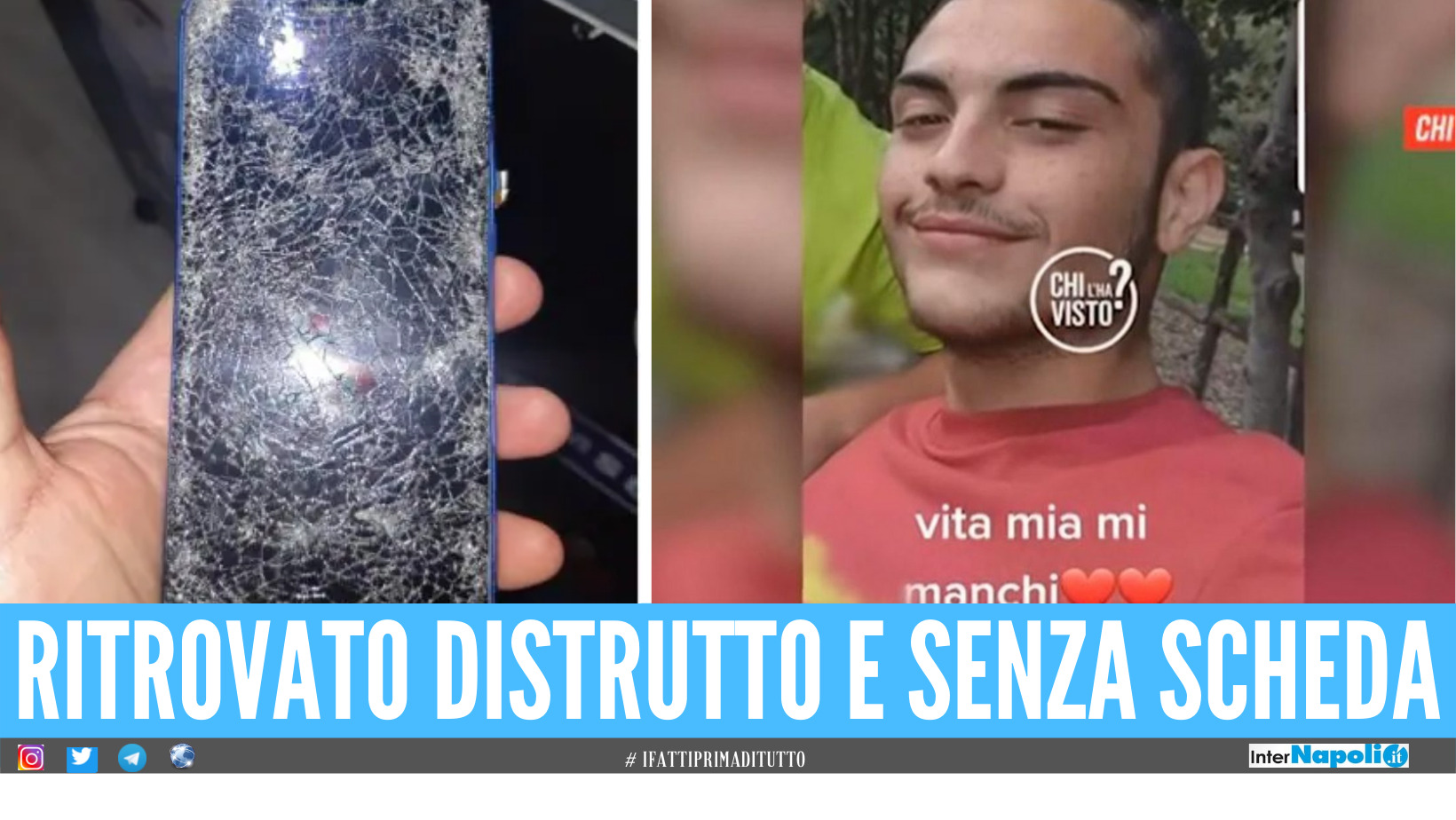 Foto cellulare sulla sinistra (Fanpage.it). Sulla destra Angelo, il figlio scomparso di Francesco Nocerino