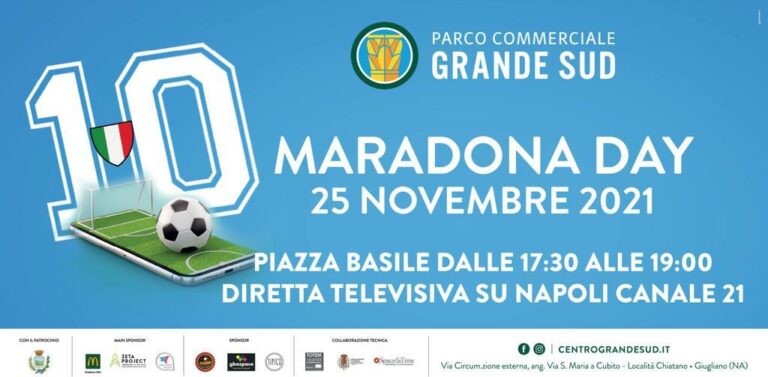 A Giugliano il ‘Maradona Day’, un grande evento ad un anno dalla scomparsa del campione argentino al Parco Commerciale Grande Sud