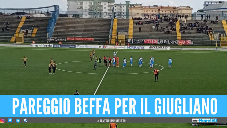L’Aprilia ferma la lunga striscia di vittorie del Giugliano. Il pareggio beffa arriva al 96’ su calcio di rigore.