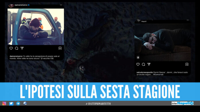 Ciro e Genny muoino nella scena finale di Gomorra. Nei riquadri post Instagram Salvatore Esposito e Marco D'Amore