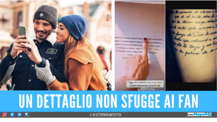 Belen e Stefano, sulla destra la frase tatuata da De Martino e ripresa da Belen