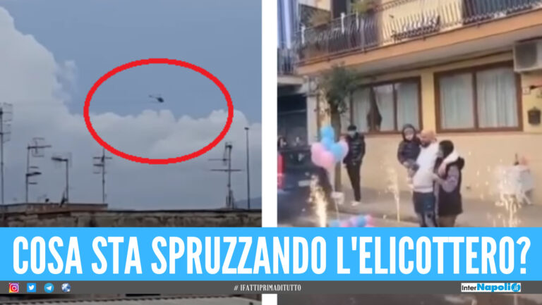 [Video]. “Cosa sta spruzzando?”. Elicottero in volo su S. Giovanni a Teduccio ma era un baby shower 