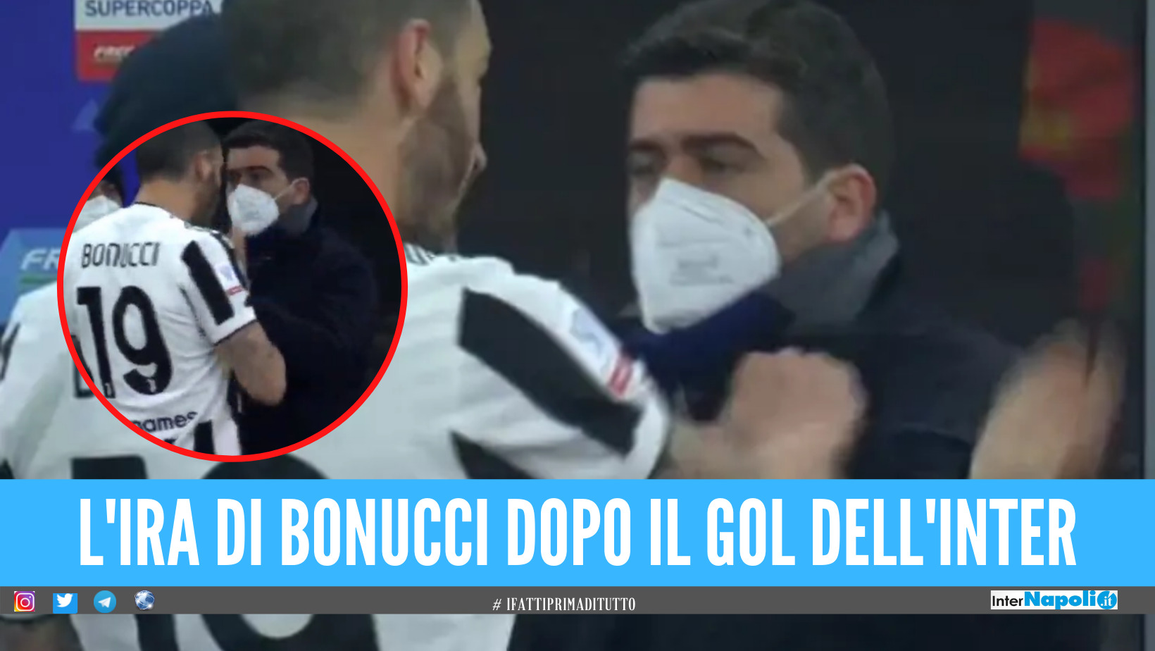 Follia Bonucci, dopo il gol vittoria dell'Inter spinge e aggredisce l'ex dirigente del Napoli [Video]