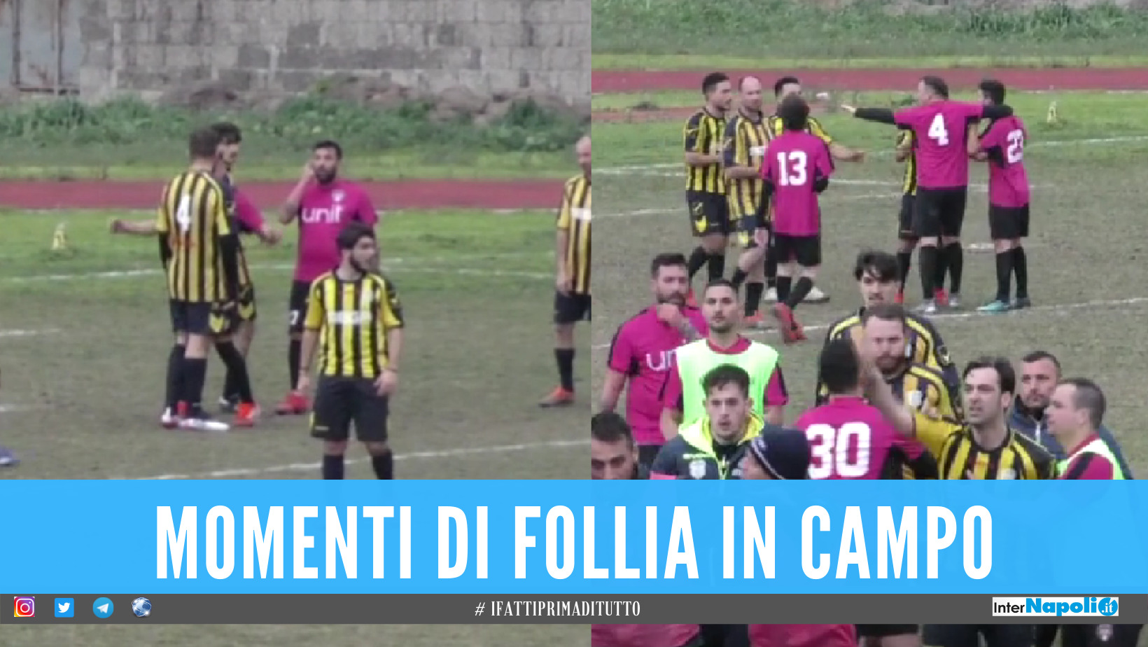 Follia durante la partita di Serie D nel Casertano, giocatore in ospedale dopo una testata [Video]
