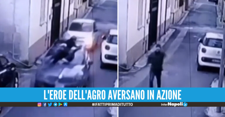 Furto finito male nel Casertano, ladro si aggrappa al parabrezza di un'auto per scappare [Video]