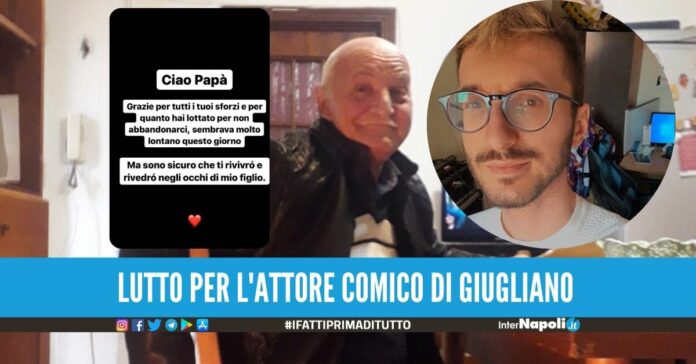 Raffaele Migliaccio, papà di Carmine Migliaccio. Nel riquadro il commosso saluto social dell'attore giuglianese