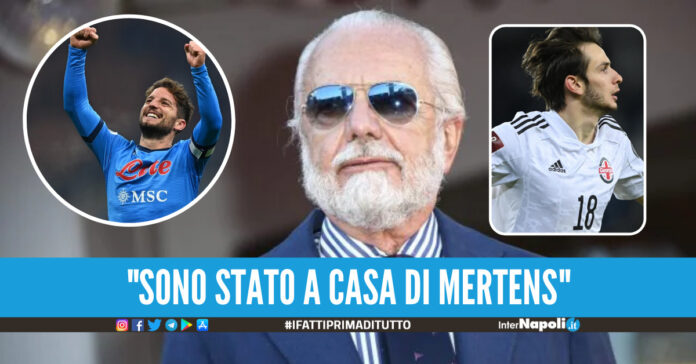 Aurelio De Laurentiis, ai lati Dries Mertens e Khvicha Kvaratskhelia