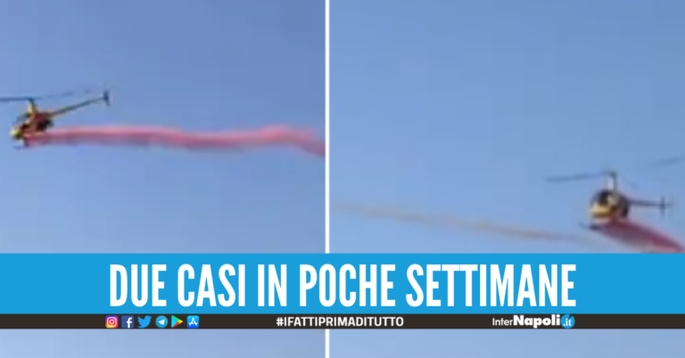 Elicottero sparge fumo rosa in cielo, ancora un caso di baby shower a Pozzuoli