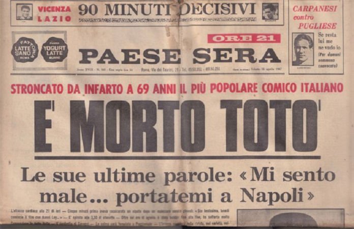 “Mi sento male, portatemi a Napoli”, il 15 aprile del 1967 moriva Totò