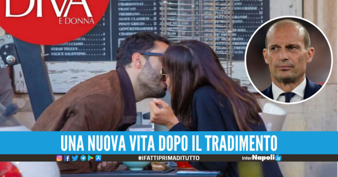 Ambra Angiolini bacia un altro uomo, in alto a destra Max Allegri