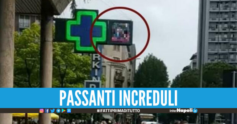 Incidente hot fuori la farmacia di Milano, video a luci rosse trasmesso sull’insegna luminosa