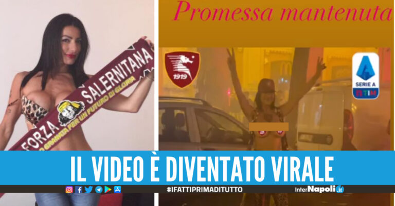 “Promessa mantenuta!”, Priscilla Salerno festeggia la salvezza della Salernitana con uno spogliarello hot in strada