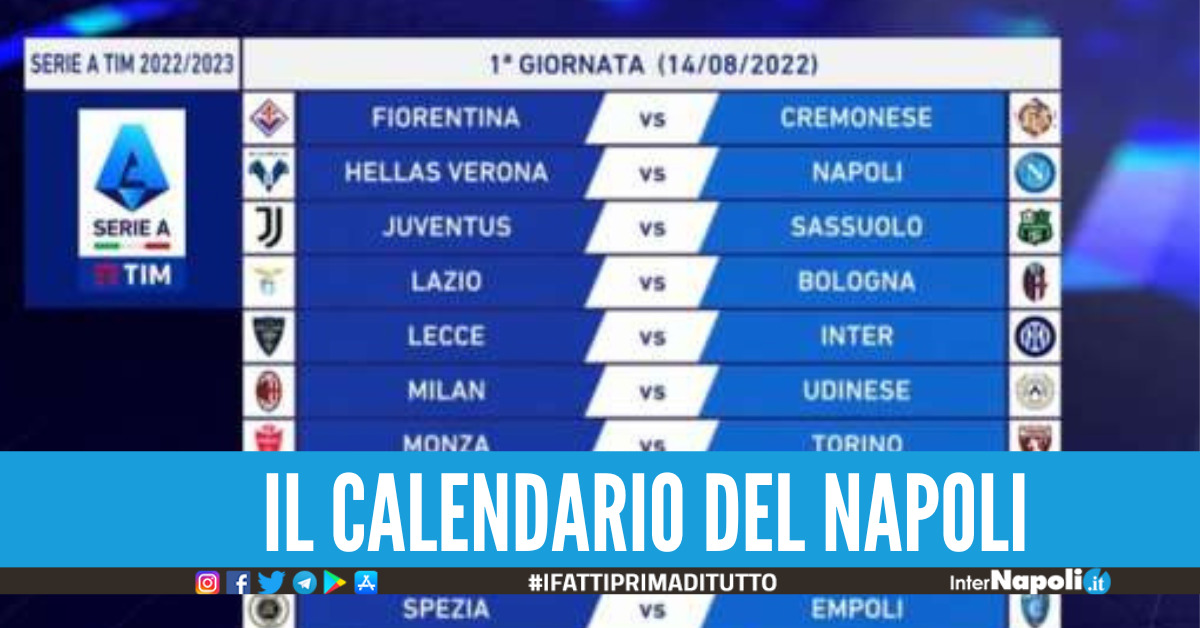 Calendario Serie A 2022-2023, Napoli sfida il Verona alla prima