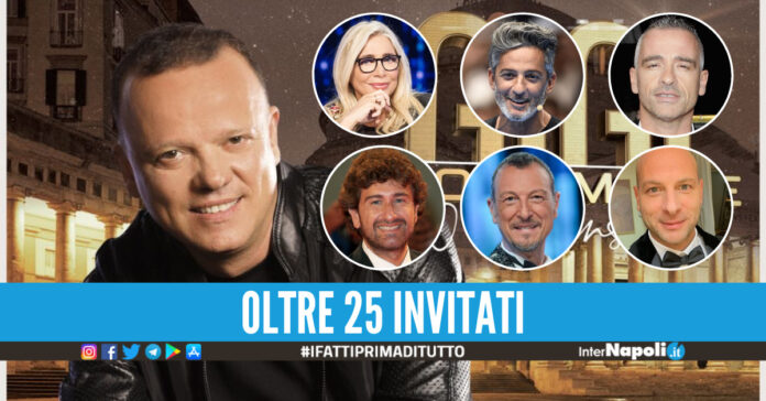 Gigi D'Alessio - da sinistra: Mara Venier, Fiorello, Eros Ramazzotti, Alessandro Siani, Amadeus, Clementino