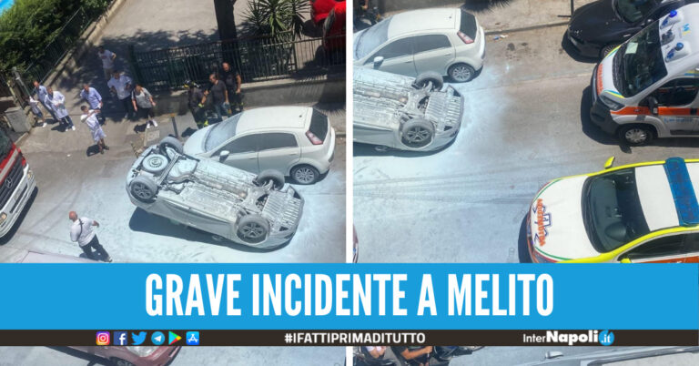 Grave incidente a Melito, auto si capovolge al Corso Europa