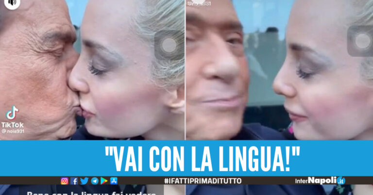 Bacio virale tra Berlusconi e Marta Fascina, il video girato da Massimo Boldi: “Dov’è la lingua?”