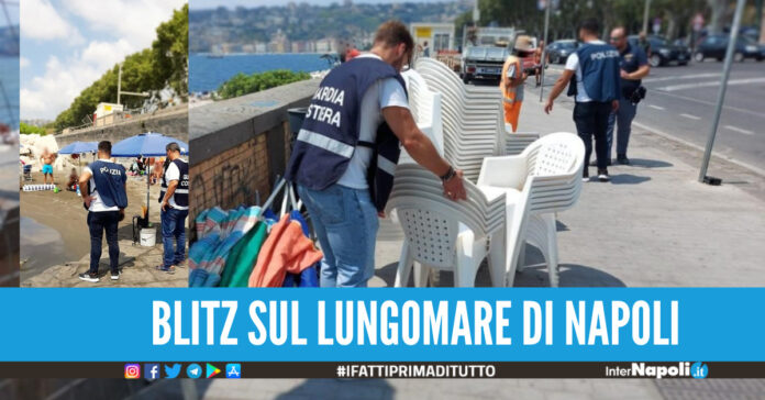 Blitz sul lungomare di Napoli sotto sequestro lido abusivo, sedie, ormeggi e alimenti