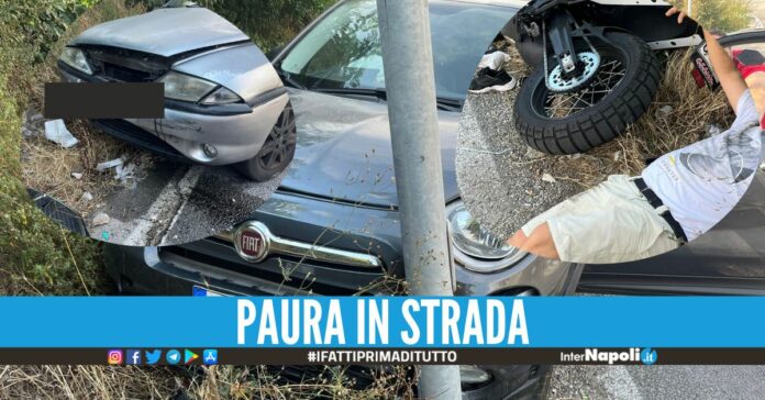 Incidente tra 2 auto e una moto a Quarto, centauro finisce a terra