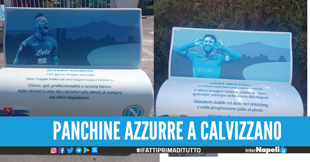 Calvizzano si tinge d'azzurro, installate le panchine letterarie dedicate ai calciatori del Napoli