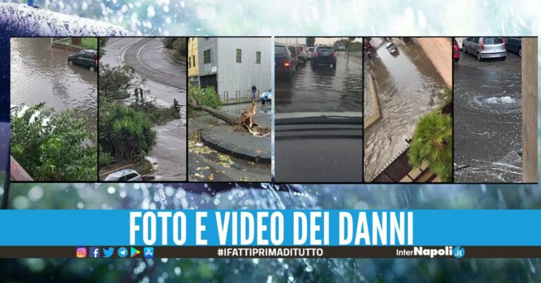 Strade allagate e alberi abbattuti a Napoli, i primi danni del maltempo