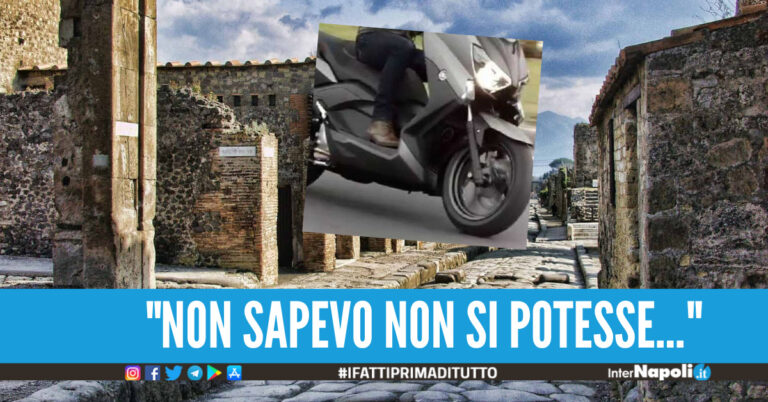 Vergogna a Pompei, turista negli scavi con lo scooter: denunciato dai carabinieri