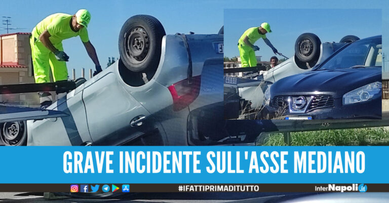 Schianto sull’Asse Mediano, auto si ribalta al centro della carreggiata