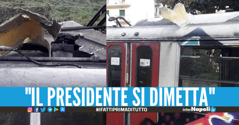 Circumvesuviana Napoli-Sorrento, tragedia sfiorata: treno perde pezzi dal tetto 