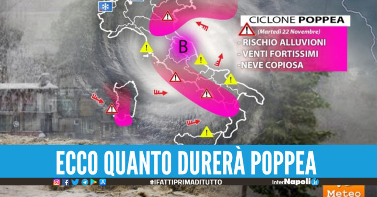 ‘Poppea’ flagella la Campania, vento fino a 110km: alberi caduti, allagamenti, crolli e disagi in tutte le province